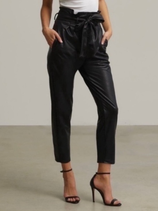 Commando Pants - Commando Black Faux Leather Paperbag High-Waist Pants with Self-Tie Belt